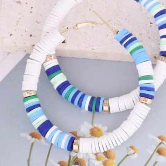 Color Blocking Pottery Hoop Earrings - Picture 2 of 2